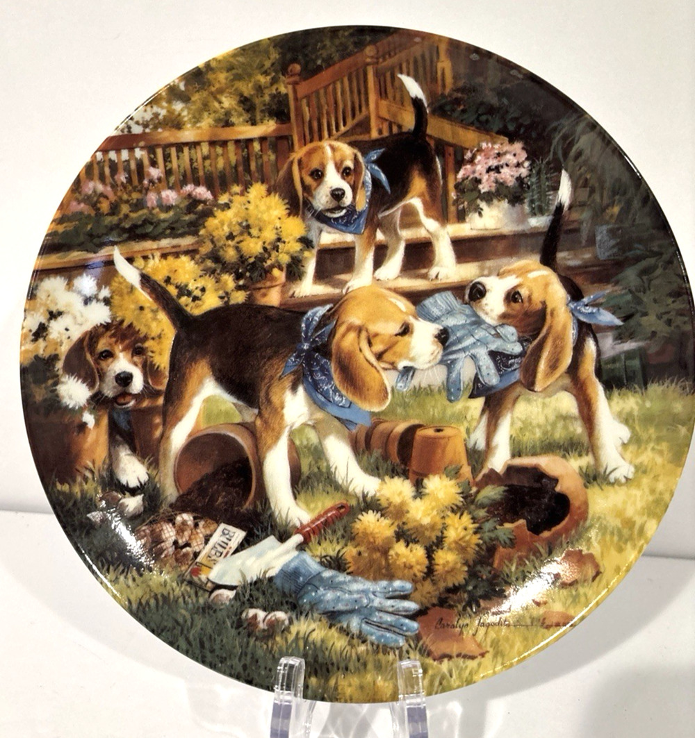 Vintage Bradford Exchange Out Of Hand Collector Plate Puppies Limited Edition